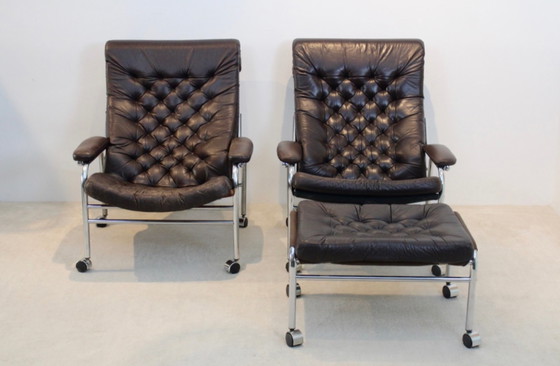 Image 1 of Paar Noboru Nakamura 'Bore' Leder-Lounge-Stühle