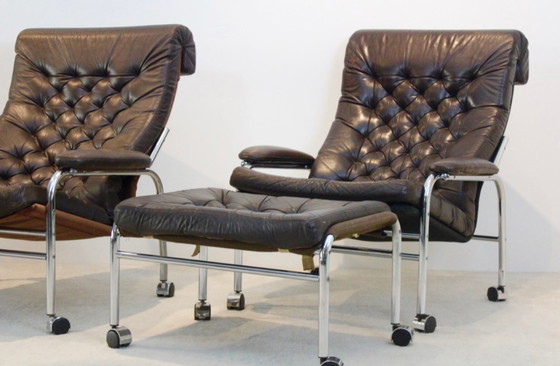 Image 1 of Paar Noboru Nakamura 'Bore' Leder-Lounge-Stühle