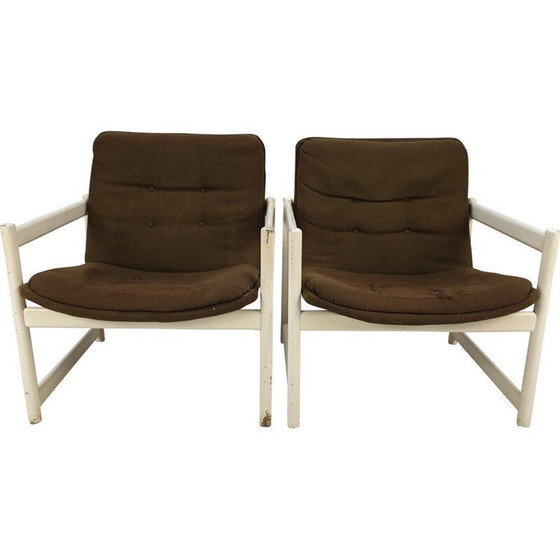 Image 1 of Paar Vintage-Sessel mit braunem Stoff für Artifort, 1960
