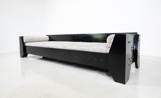 Image 1 of Modernistisches Sofa / Daybed, Schwarzes Holz und Stoff, 1960er