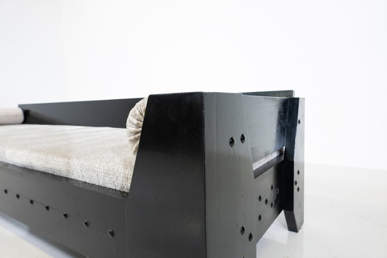 Image 1 of Modernistisches Sofa / Daybed, Schwarzes Holz und Stoff, 1960er