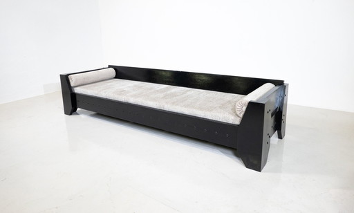 Modernistisches Sofa / Daybed, Schwarzes Holz und Stoff, 1960er