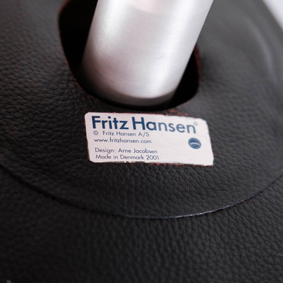 Image 1 of Vintage The Egg Modell 3316 schwarzer Ledersessel von Arne Jacobsen für Fritz Hansen, 1958