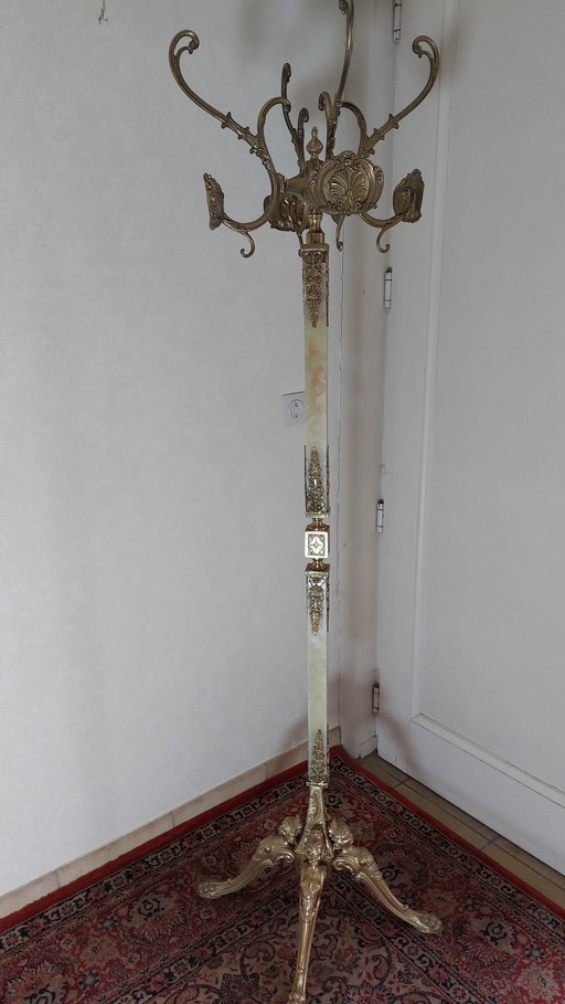 Italienisch verziert Guss Messing und Onyx Marmor Garderobe Hutablage