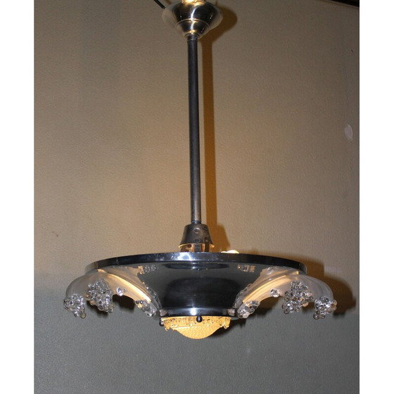 Image 1 of Art-Deco-Hängeleuchte aus Glas und Metall für Ezan, Frankreich 1920er Jahre