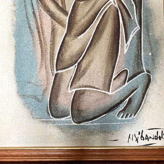 Image 1 of Vintage Acryl auf Leinwand Afrikanische Kunst von Ny'Bandoki, 1950er Jahre