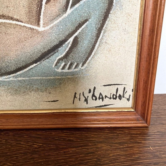 Image 1 of Vintage Acryl auf Leinwand Afrikanische Kunst von Ny'Bandoki, 1950er Jahre