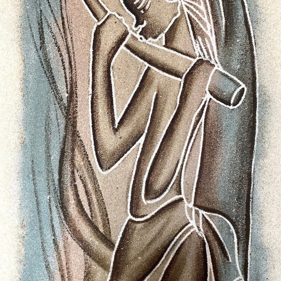 Image 1 of Vintage Acryl auf Leinwand Afrikanische Kunst von Ny'Bandoki, 1950er Jahre