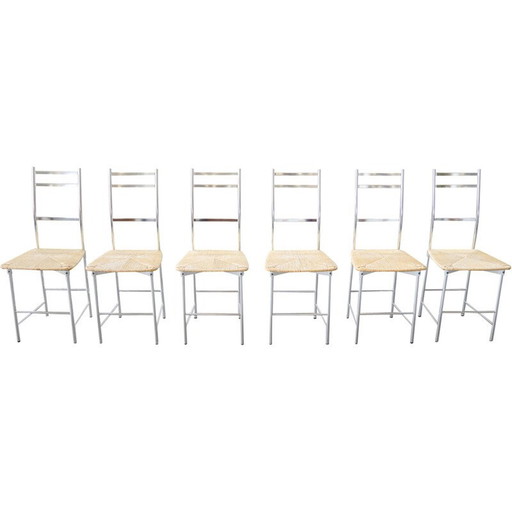 Lot de 6 chaises vintage Bagutta en aluminium pour Ycami, Italie 1970