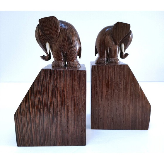 Image 1 of Paar Buchstützen aus Holz in Form eines Elefanten, 1960