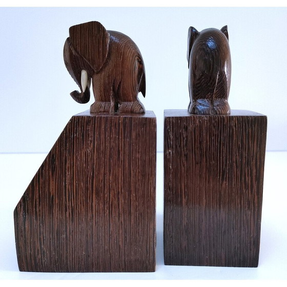 Image 1 of Paar Buchstützen aus Holz in Form eines Elefanten, 1960