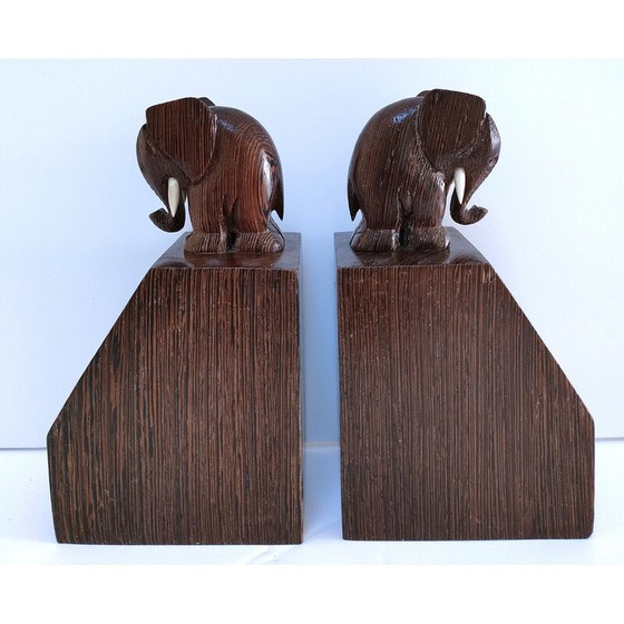 Image 1 of Paar Buchstützen aus Holz in Form eines Elefanten, 1960