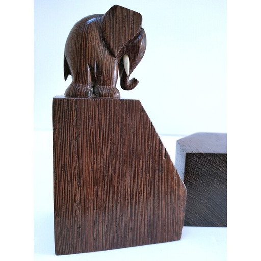 Paar Buchstützen aus Holz in Form eines Elefanten, 1960