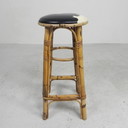Bambus-Barhocker mit Skai-Sitz mit Kuhdruck, 1950er Jahre