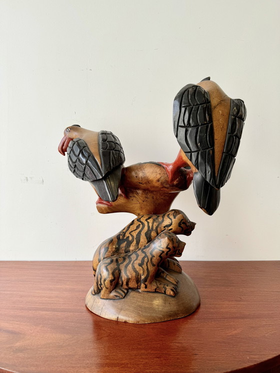 Image 1 of Große hölzerne afrikanische Vogel-Skulptur