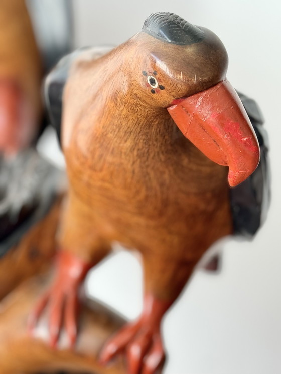 Image 1 of Große hölzerne afrikanische Vogel-Skulptur