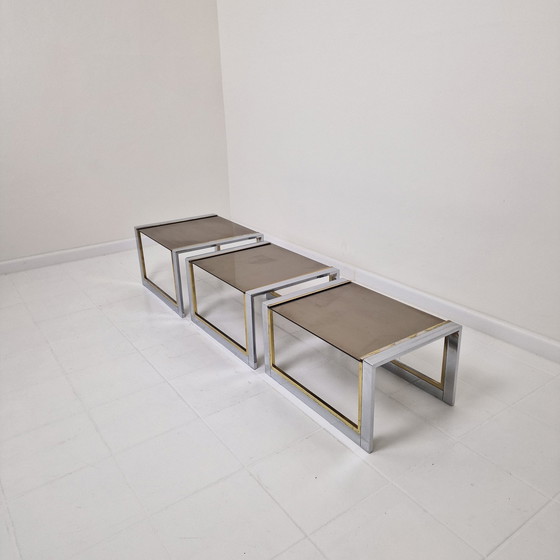 Image 1 of Satz von 3 modernen Regency Nesting Tables von Belgo Chrom, 1980'S