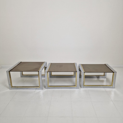 Satz von 3 modernen Regency Nesting Tables von Belgo Chrom, 1980'S