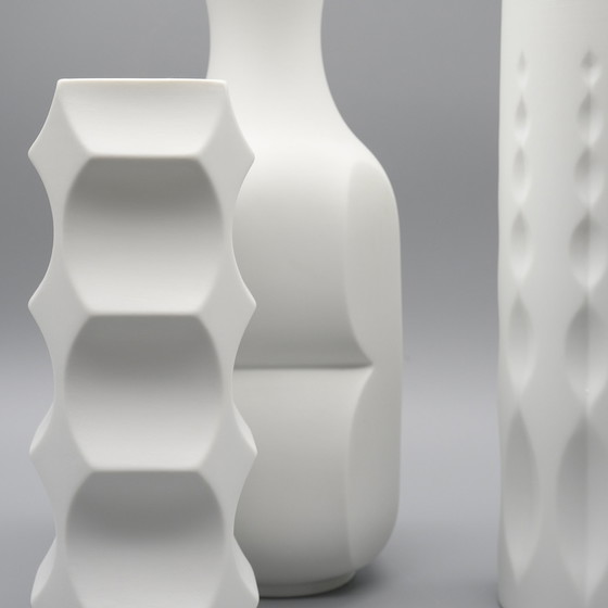 Image 1 of HUTSCHENREUTHER Biskuitporzellan ARCHAIS Vase TRIO Heinrich FUCHS Op Art Retro