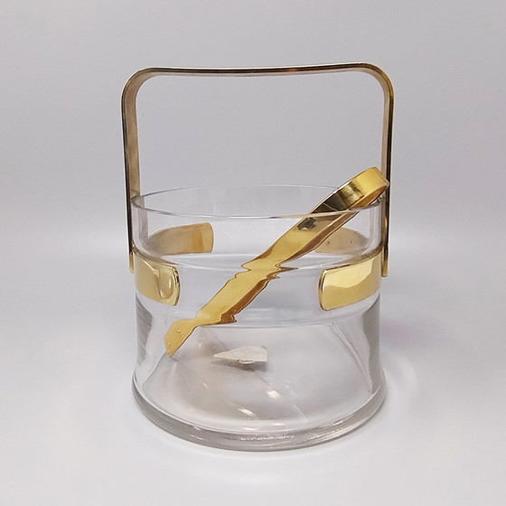 Image 1 of 1970S Gorgeous Cocktail Shaker mit Eiskübel von Dorval in Gold Plate 24K und Kristall. Hergestellt in Italien