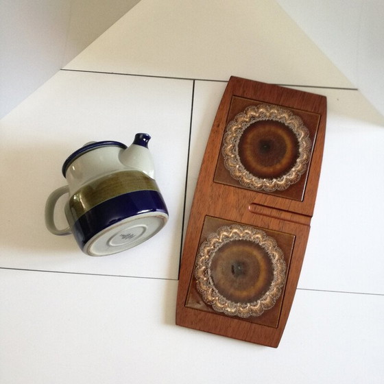 Image 1 of Vintage-Untersetzer aus Teakholz und Keramik von Wyncraft, 1970