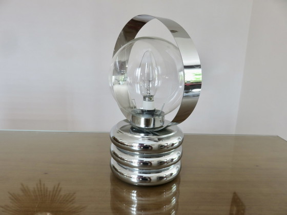 Image 1 of Space Âge Lampe, Chrom Und Glas, Made In Italy 1970