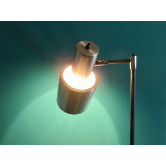 Image 1 of Vintage Stehleuchte aus gebürstetem Aluminium auf grau lackiertem Stahlstiel, 1960
