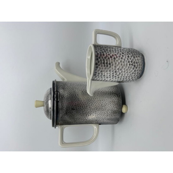Image 1 of Vintage Art Deco Teeservice aus gehämmertem Metall und Porzellan für Wmf, 1930