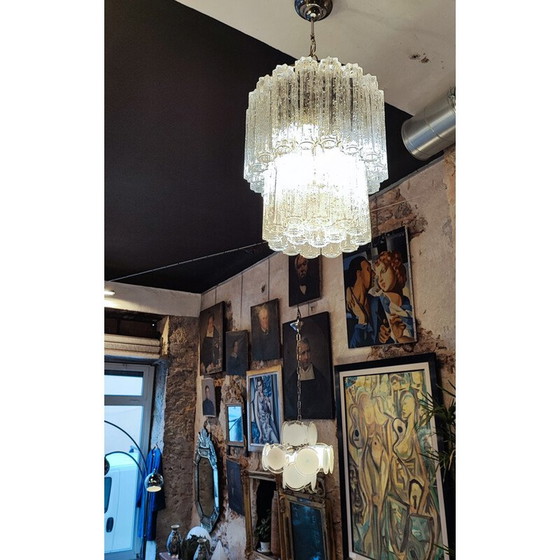 Image 1 of Vintage Tronchi-Kronleuchter aus Muranoglas von Toni Zuccheri für Venini, Italien 1960