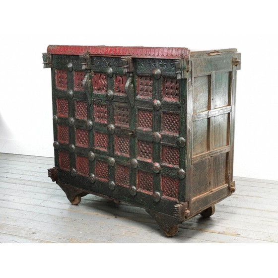 Image 1 of Vintage Asian Ornate geschnitzten Holz Damchiya Mitgift Brust