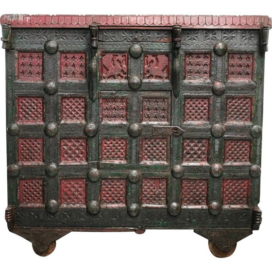 Image 1 of Vintage Asian Ornate geschnitzten Holz Damchiya Mitgift Brust