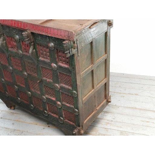 Vintage Asian Ornate geschnitzten Holz Damchiya Mitgift Brust