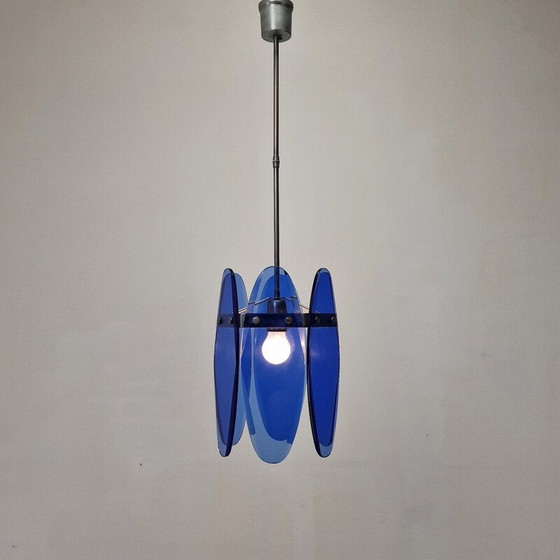 Image 1 of Hängeleuchte aus blauem Glas von Veca, Italien 1970
