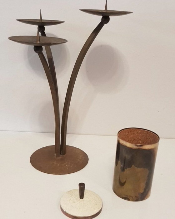 Image 1 of Bauhaus-Kerzenhalter aus Messing von Alfred Schaefter