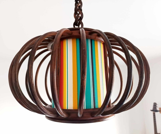 Image 1 of Hängeleuchte aus Rattan und Lampenschirm im Vintage-Stil