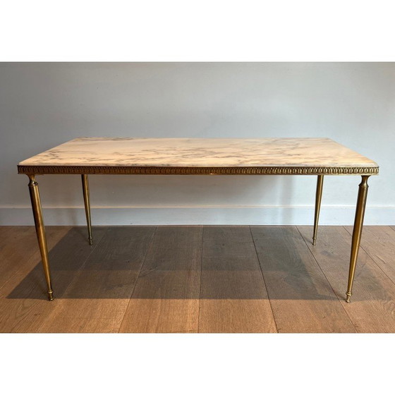 Image 1 of Vintage Couchtisch aus Messing mit Marmorplatte, 1940