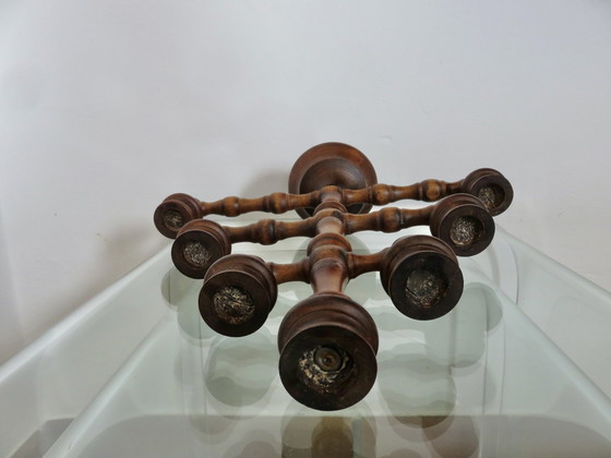 Image 1 of Großer Kerzenhalter Mit 7 Kerzen, Aus Gedrechseltem Holz, 30er Jahre 40
