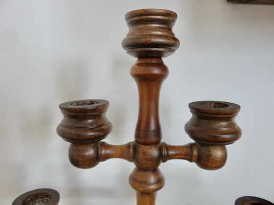 Image 1 of Großer Kerzenhalter Mit 7 Kerzen, Aus Gedrechseltem Holz, 30er Jahre 40