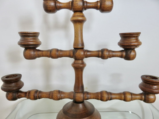 Image 1 of Großer Kerzenhalter Mit 7 Kerzen, Aus Gedrechseltem Holz, 30er Jahre 40