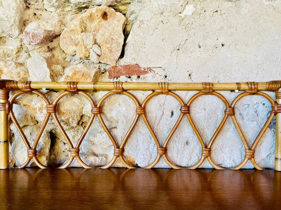 Image 1 of Vintage Rattan und Bambus Wandregal mit Glasschiebetüren Schrank, 1960S