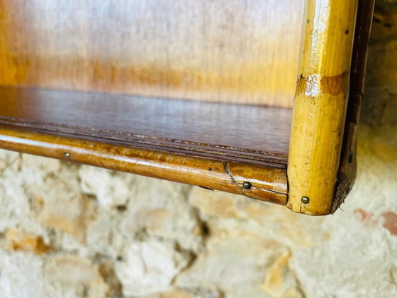 Image 1 of Vintage Rattan und Bambus Wandregal mit Glasschiebetüren Schrank, 1960S