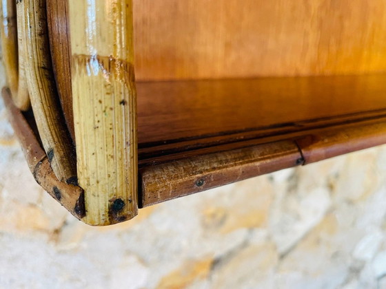 Image 1 of Vintage Rattan und Bambus Wandregal mit Glasschiebetüren Schrank, 1960S