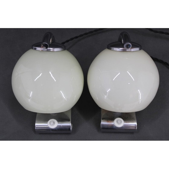 Image 1 of Paar Vintage Art Deco Tischlampen aus Chromstahl, Tschechoslowakei 1930