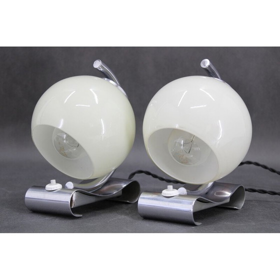 Image 1 of Paar Vintage Art Deco Tischlampen aus Chromstahl, Tschechoslowakei 1930