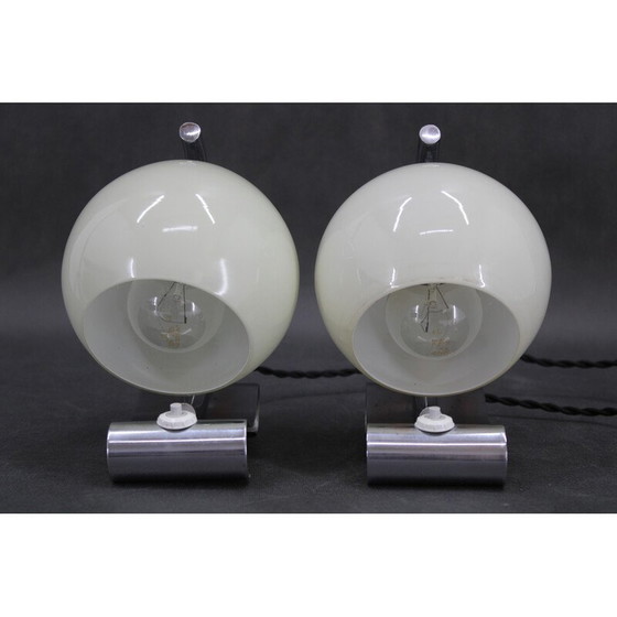 Image 1 of Paar Vintage Art Deco Tischlampen aus Chromstahl, Tschechoslowakei 1930