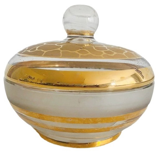 Art Deco Stil Puderdose Goldglas 1950er Jahre