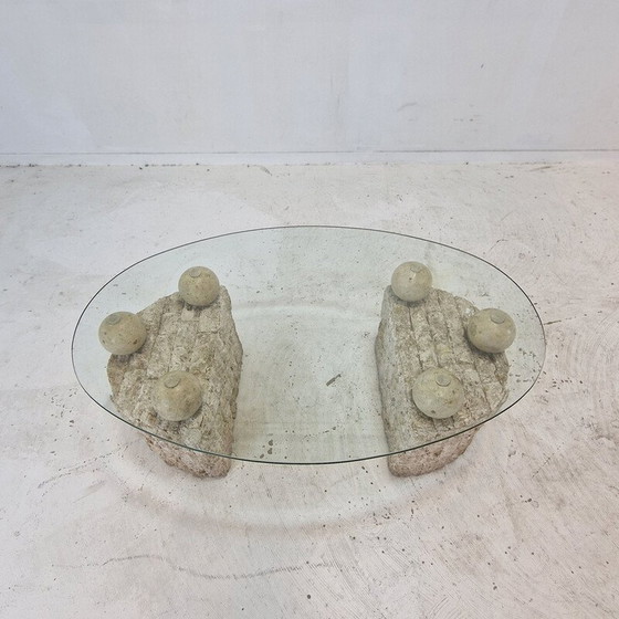 Image 1 of Vintage Couchtisch aus fossilem Stein von Magnussen Ponte, 1980