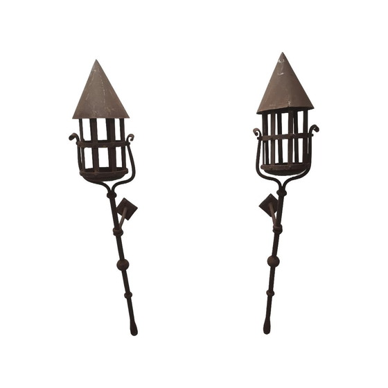 Image 1 of Mittelalterliche französische Wandlaternen aus Schmiedeeisen, 1970er Jahre