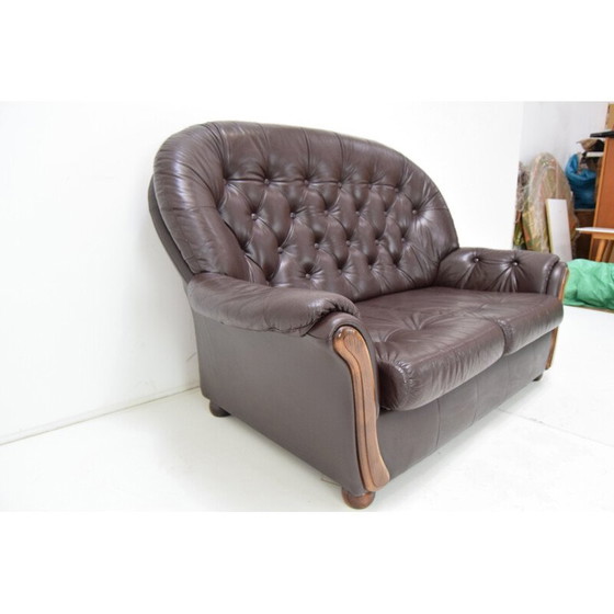 Image 1 of Vintage Sofa aus Kunstleder und Holz, Tschechoslowakei 1990