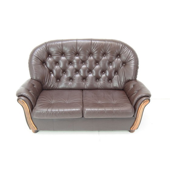 Image 1 of Vintage Sofa aus Kunstleder und Holz, Tschechoslowakei 1990